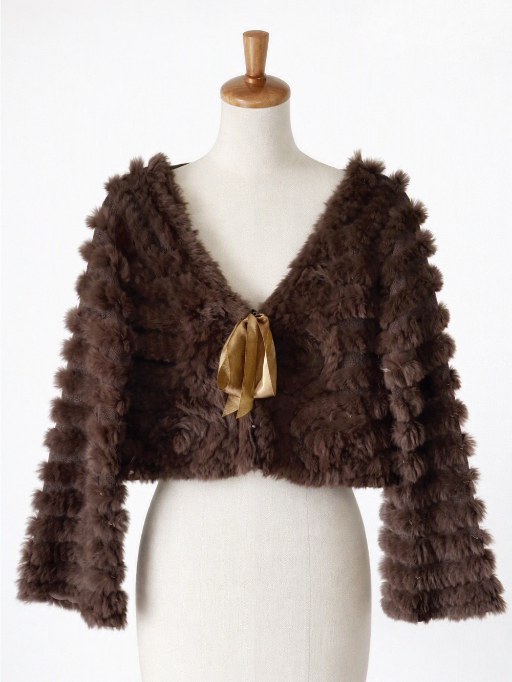 Luii 100% Rabbit Fur Brown Cropped Bolero Jacket Shrug Real fur